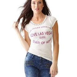 Dámské tričko Guess Love Las Vegas smet.bílé s kamínky