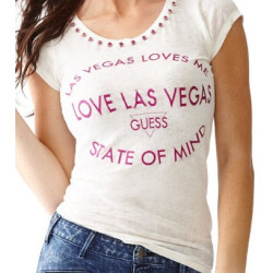 Dámské tričko Guess Love Las Vegas smet.bílé s kamínky