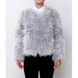 Dámský kožíšek z pštrosího peří nadýchaná bunda šedé barvy