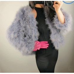 Dámský kožíšek z pštrosího peří nadýchaná bunda šedé barvy