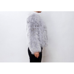 Dámský kožíšek z pštrosího peří nadýchaná bunda šedé barvy