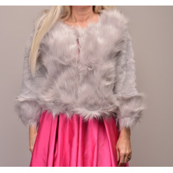 Dámský kožíšek z umělé kožešiny kožich imitace světle šedá barva