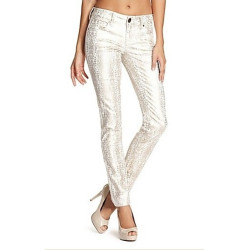 Dámské kalhoty GUESS Alice bílé džíny se zlatým potiskem