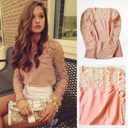 Dámská halenka meruňkové barvy s krajkou