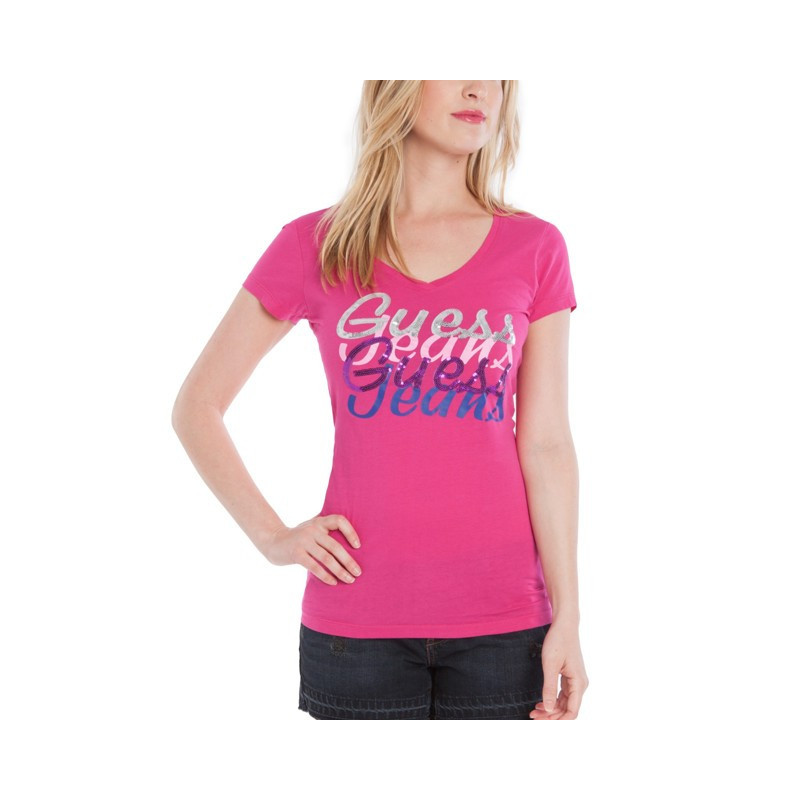 Dámské tričko Guess Paradise Logo pink růžové
