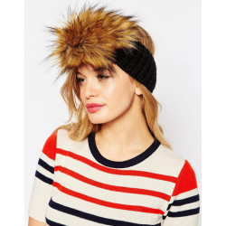 Dámská - dívčí pletená čelenka černá s kožešinkou