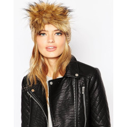 Dámská - dívčí pletená čelenka hnědá s kožešinkou