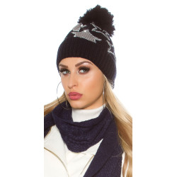 Pletená dámská čepice Koucla černá s hvězdičkami