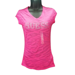 Dámské tričko GUESS Marty logo růžové burnout triko s kamínky