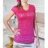 Dámské tričko GUESS Marty logo růžové burnout triko s kamínky