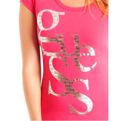 Dámské tričko Guess Tobi růžové se stříbrným nápisem