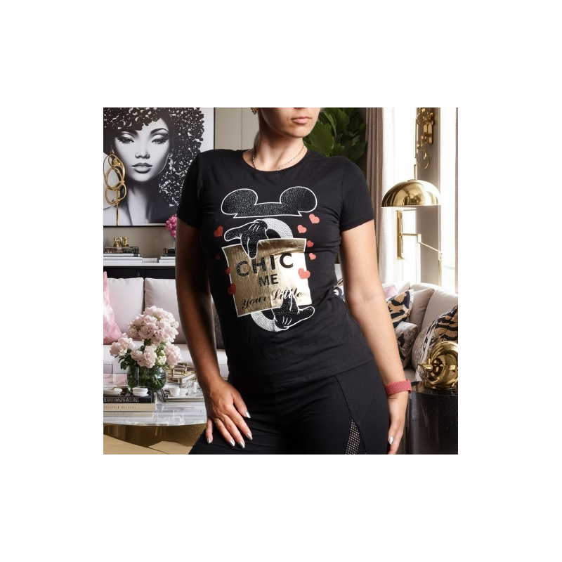 Dámské tričko s potiskem myšáka a s kamínky