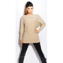 Dámský pulovr Koucla - béžová halenka zdobená kamínky