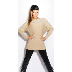 Dámský pulovr Koucla - béžová halenka zdobená kamínky