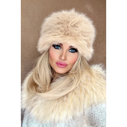 Kožešinová čepice imitace lišky odstín camel - béžová