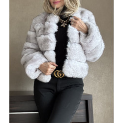 Dámský kožíšek z umělé kožešiny kožich popelavě bílošedá