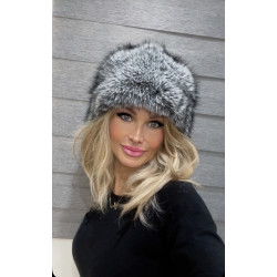 Kožešinová čepice imitace lišky odstín šedý melír