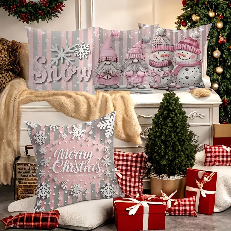 Sada vánočních povlaků na polštářky růžové Elfi