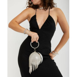 Dámská společenská řetízková kabelka stříbrná třpytivá koule s kamínky