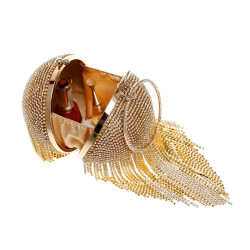 Dámská společenská řetízková kabelka stříbrná třpytivá koule s kamínky