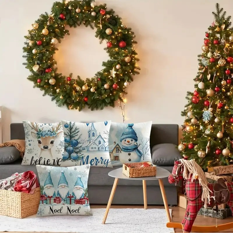 Sada vánočních povlaků na polštářky modré Believe