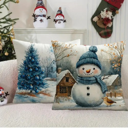 Sada vánočních povlaků na polštářky modré se srnečkou