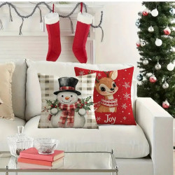 Sada vánočních povlaků na polštářky červené se srnečkou