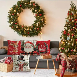 Sada vánočních povlaků na polštářky červené se srnečkou