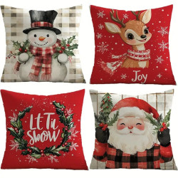 Sada vánočních povlaků na polštářky červené se srnečkou