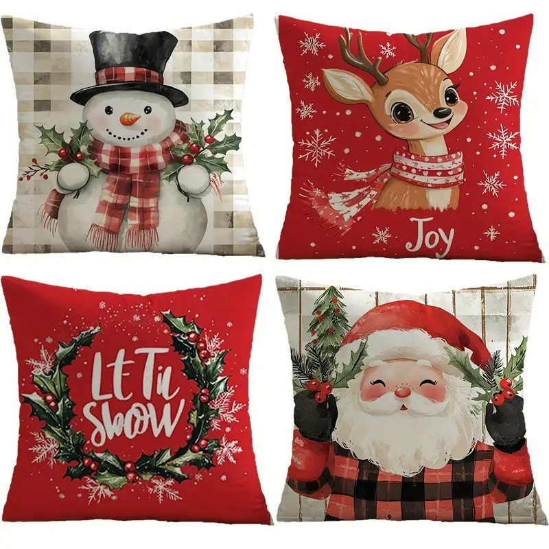 Sada vánočních povlaků na polštářky červené se srnečkou
