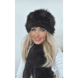 Kožešinová čepice a šála - límec  imitace černé lišky
