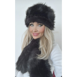 Kožešinová čepice a šála - límec  imitace černé lišky
