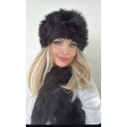 Kožešinová čepice a šála - límec  imitace černé lišky