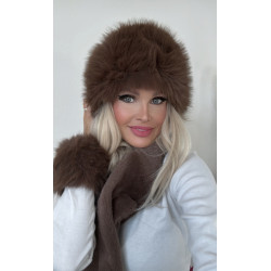 Kožešinová čepice, šála a rukávky imitace hnědé lišky