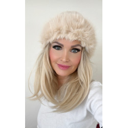 Kožešinová čepice s lemem imitace lišky odstín béžová