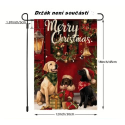 Vánoční zahradní vlajka se psy - lněná dekorace s Labradorem