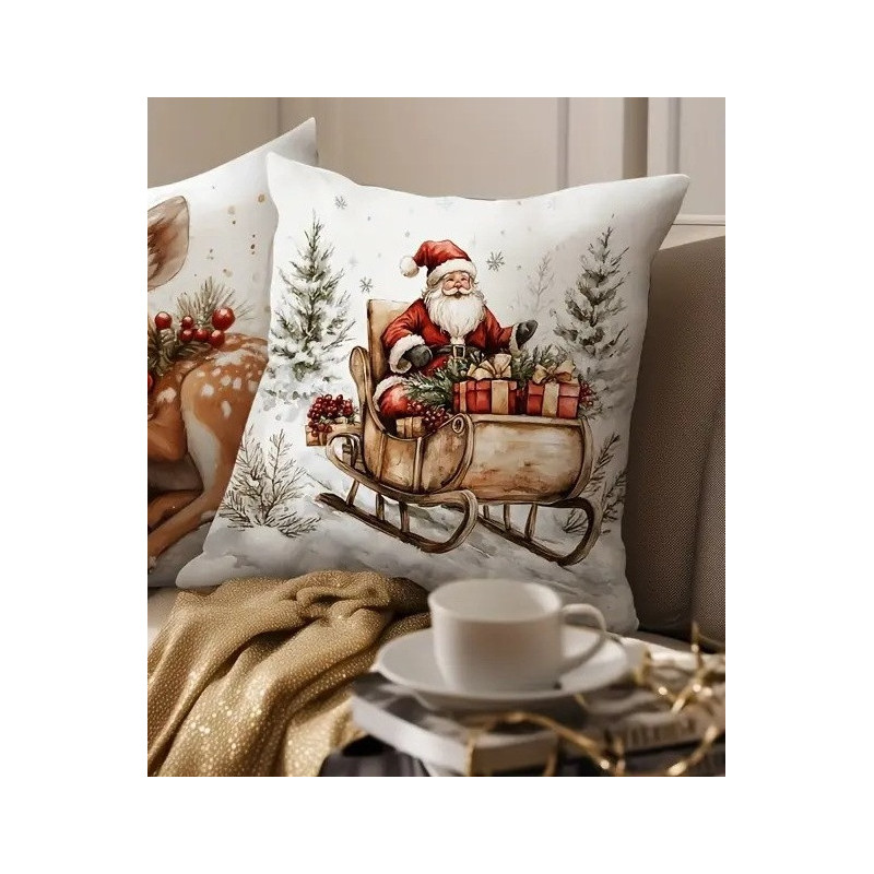 Vánoční povlak na polštářek 1 ks Santa na saních