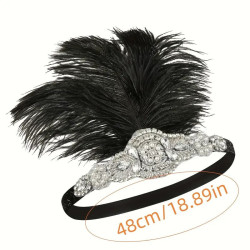 Luxusní čelenka styl Great Gatsby - 20.léta s pávím peřím a štrasovým kamínky