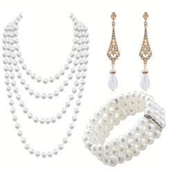 Perlový náhrdleník styl Great Gatsby, perly, náušnice a náramek