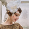 Luxusní čelenka styl Great Gatsby - 20.léta s pavím peřím a štrasovým kamínky stříbrná