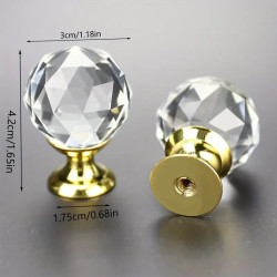 Nábytková knopka / skleněná úchytka na nábytek / zásuvky - tvar křišťálové koule průměr 3 cm zlatá