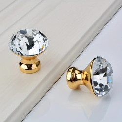 Nábytková knopka / skleněná úchytka na nábytek / zásuvky - tvar diamant průměr 3 cm zlatá