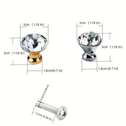 Nábytková knopka / skleněná úchytka na nábytek / zásuvky - tvar diamant průměr 3 cm zlatá