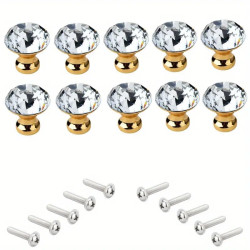 Nábytková knopka / skleněná úchytka na nábytek / zásuvky - tvar diamant průměr 3 cm zlatá