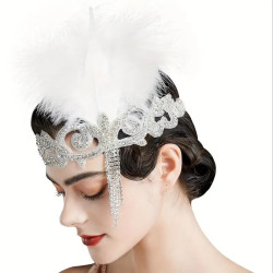 Luxusní čelenka styl Great Gatsby - 20.léta s pavím peřím a štrasovým kamínky zlatá