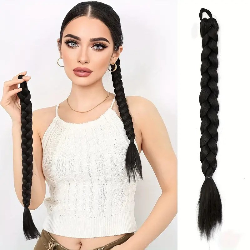 Příčesek - vlasy - dlouhý cop na zapletení černý