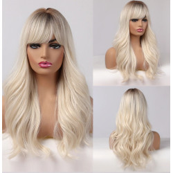 Paruka s ofinou platinová blond ombre - přirozeně vlnité