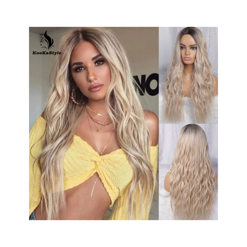 Paruka s pěšinkou blond ombre - přirozeně vlnité