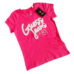 Dívčí - dětské tričko Guess Patsyi růžové barvy s třpytivým nápisem