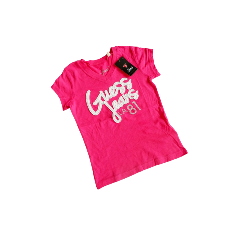 Dívčí - dětské tričko Guess Patsyi růžové barvy s třpytivým nápisem